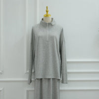 Cotton Half-Zip Top & Maxi Skirt Set(MS441)