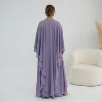 Crystal Embellished Cape Sleeve Chiffon Maxi Dress Set(MS461)