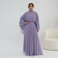 Crystal Embellished Cape Sleeve Chiffon Maxi Dress Set(MS461)