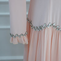 Crystal-Trim Ruffle Cuffs Maxi Dress(MS458)