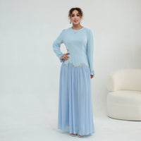 Crystal-Trim Ruffle Cuffs Maxi Dress(MS458)
