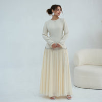 Crystal-Trim Ruffle Cuffs Maxi Dress(MS458)