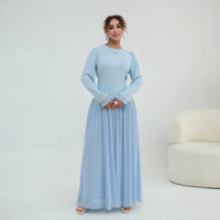 Crystal-Trim Ruffle Cuffs Maxi Dress(MS458)