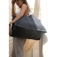 Blue Clipa XXL Raffia Beach Tote Bag by DC-Powered by People with woven raffia exterior and spacious interior for beach essentials.