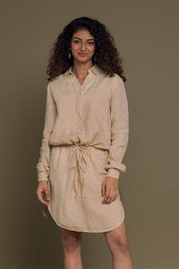 DC-Reistor Meet Me by the Cliff Dress in neutral beige, flowy midi dress with sleeveless design and relaxed fit.