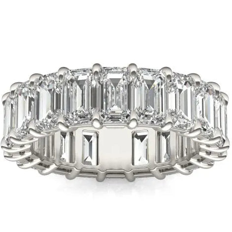 DC-Vossagin 6.25 CTW emerald lab-grown diamond eternity ring in 14K white gold with G-VS clarity, classic couture design.