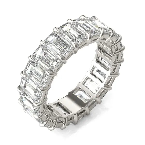 DC-Vossagin 14K white gold eternity ring with 6 1/4 CTW emerald lab-grown diamonds, classic couture design, G-VS clarity
