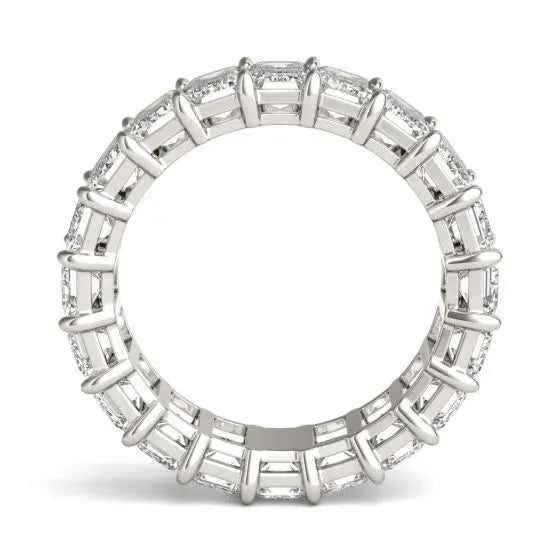 DC-Vossagin 6.25 CTW emerald lab-grown diamond eternity ring in 14K white gold with G-VS clarity, showcasing a classic couture design.