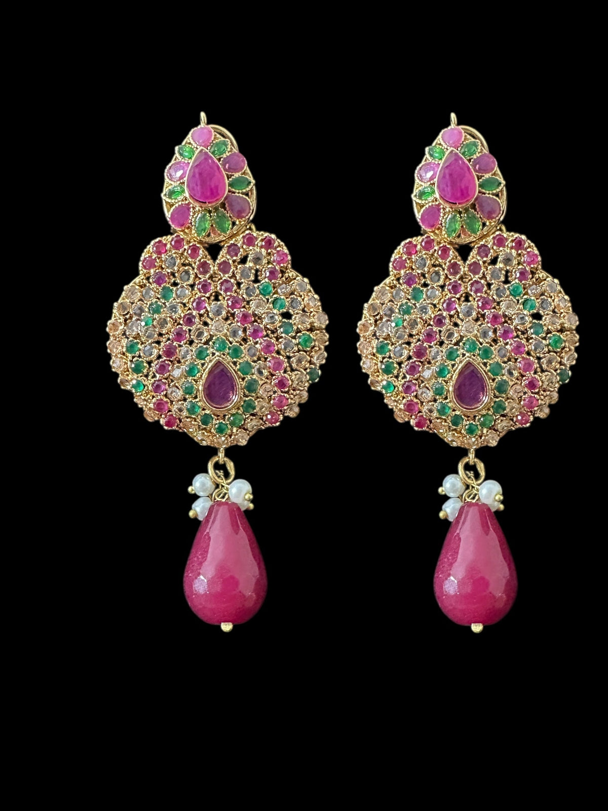 Deccan Jewelry BR463 Deepa multicolor bridal CZ necklace set with matching jhoomar tika, intricate jewelry for special occasions.