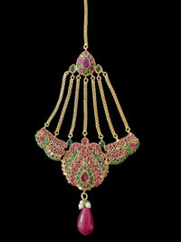 Deccan Jewelry BR463 Deepa multicolor bridal CZ necklace set with matching jhoomar tika, ornate jewelry for special occasions