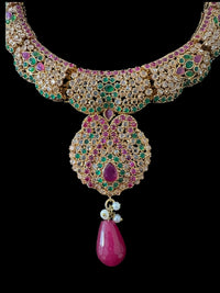 Deccan Jewelry BR463 Deepa multicolor bridal CZ necklace set with jhoomar tika, featuring intricate jewelry design.