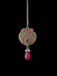 Deccan Jewelry BR463 Deepa multicolor bridal CZ necklace set with jhoomar tika, intricate design for special occasions