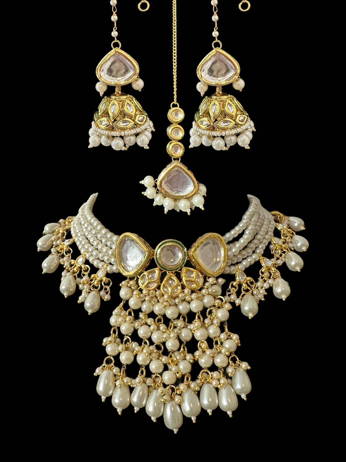 Deccan Jewelry BR499 Nudar bridal set with kundan and pearl embellishments, featuring intricate jewelry pieces perfect for weddings.