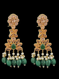 Deccan Jewelry BR500 Kafiya bridal set in gold and champagne stones with green beads, featuring intricate design for special occasions.