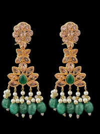Deccan Jewelry BR500 Kafiya bridal set with golden champagne stones and green beads, intricate jewelry for special occasions