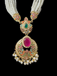 Deccan Jewelry Navratan Jadau necklace set with dangler earrings featuring colorful stones and intricate traditional design.
