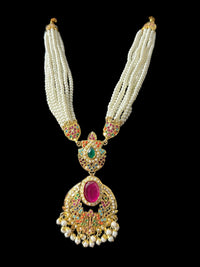 Deccan Jewelry Navratan Jadau necklace set with matching dangler earrings, intricate design and vibrant colors, ready to ship.