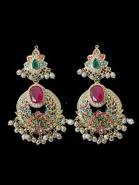 Deccan Jewelry Navratan Jadau necklace set with matching dangler earrings, intricate traditional Indian jewelry with colorful stones.