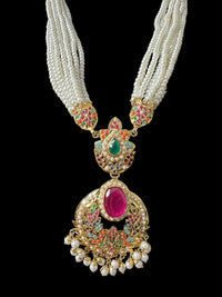 Deccan Jewelry Navratan Jadau necklace set with matching dangler earrings, intricate traditional design, ready to ship.