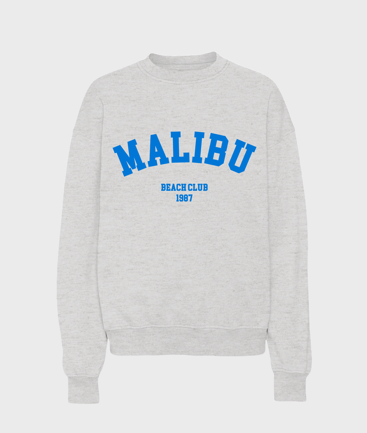 Gray Departure Malibu Beach Club sweatshirt with a relaxed fit, featuring a stylish design on a neutral background.