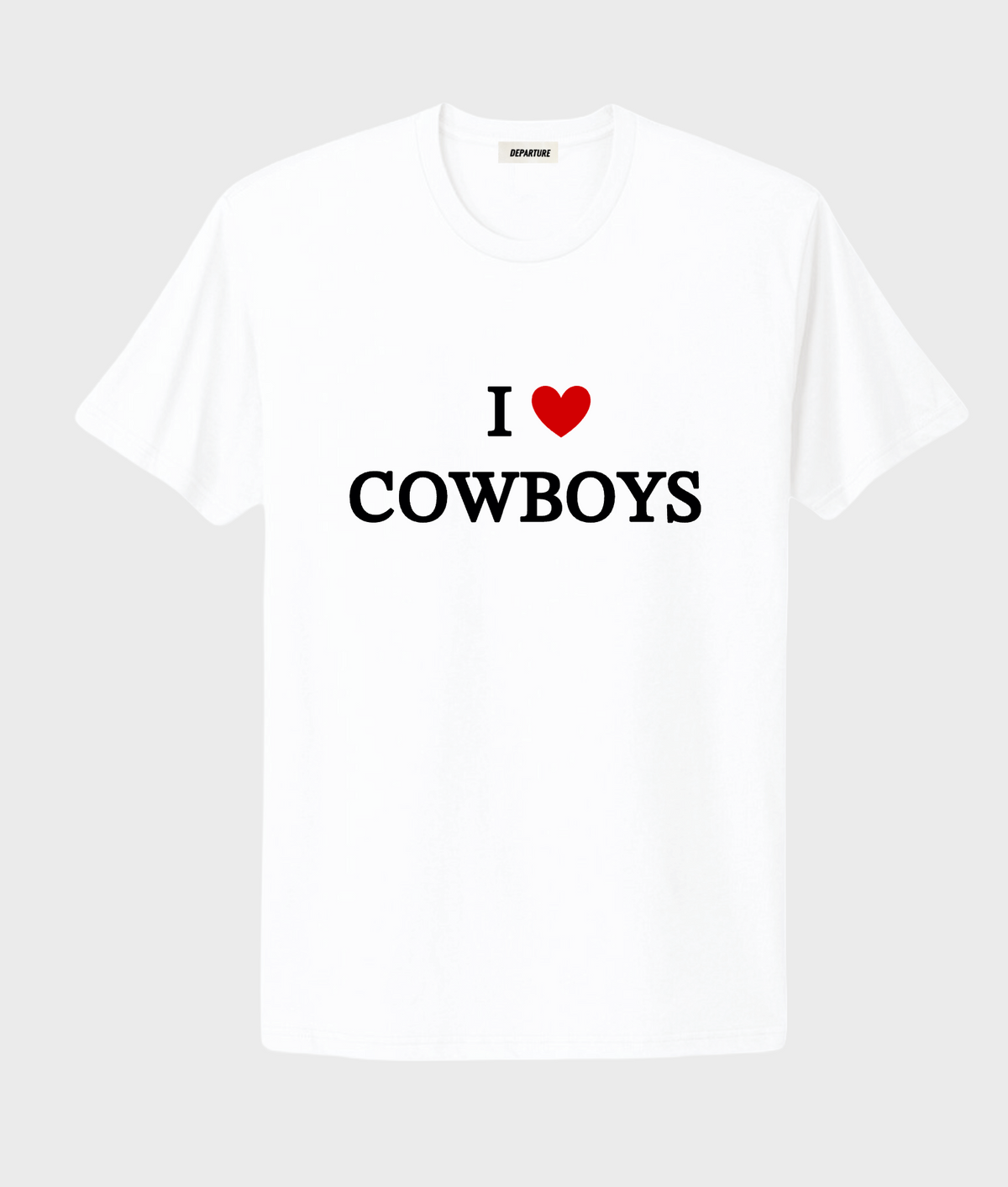 Gray I Heart Cowboys T-shirt by Departure featuring a bold cowboy-themed graphic design.