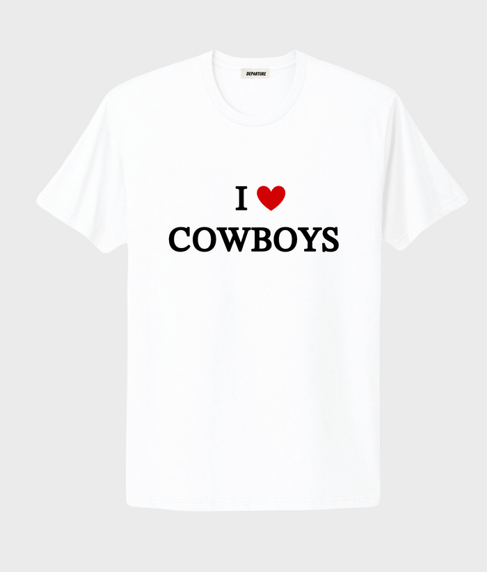 Gray I Heart Cowboys T-shirt by Departure featuring a bold cowboy-themed graphic design.