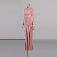 Diagonal Ruched Maxi Dress(MS467)