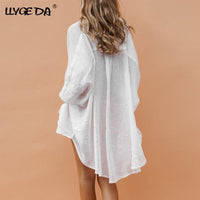 Doba women's solid cotton linen blouse with short sleeves, casual summer shirt featuring a high-low front and back design.
