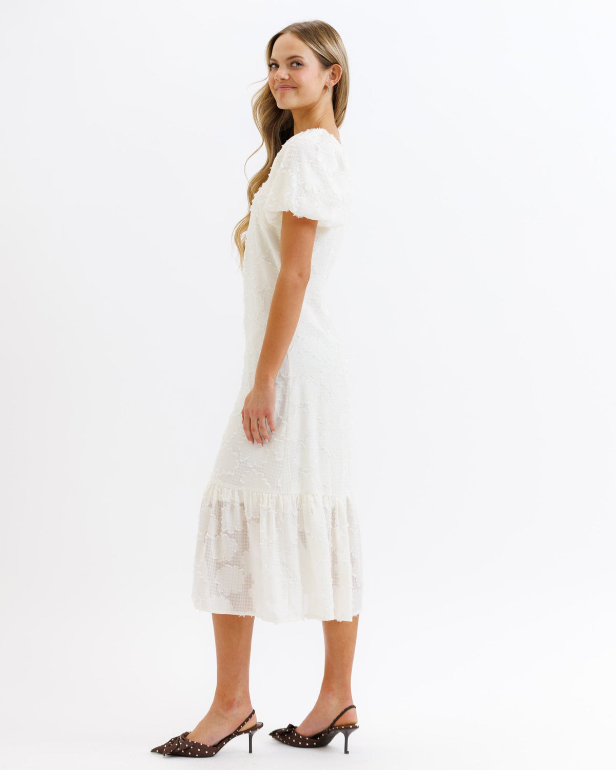 Bright cobalt Downeast Perennial Dress for women, sleeveless with a flowy silhouette and floral pattern.