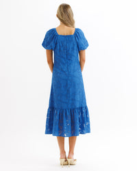 Bright cobalt Downeast Perennial Dress for women, featuring a stylish and comfortable design perfect for everyday wear.