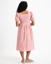 Bright red striped Downeast Must Have Mitered Dress, lightweight with a flattering fit and mitered hem detail.