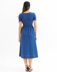 Downeast daily dress featuring a stylish, comfortable design with a flowy silhouette and vibrant pattern.