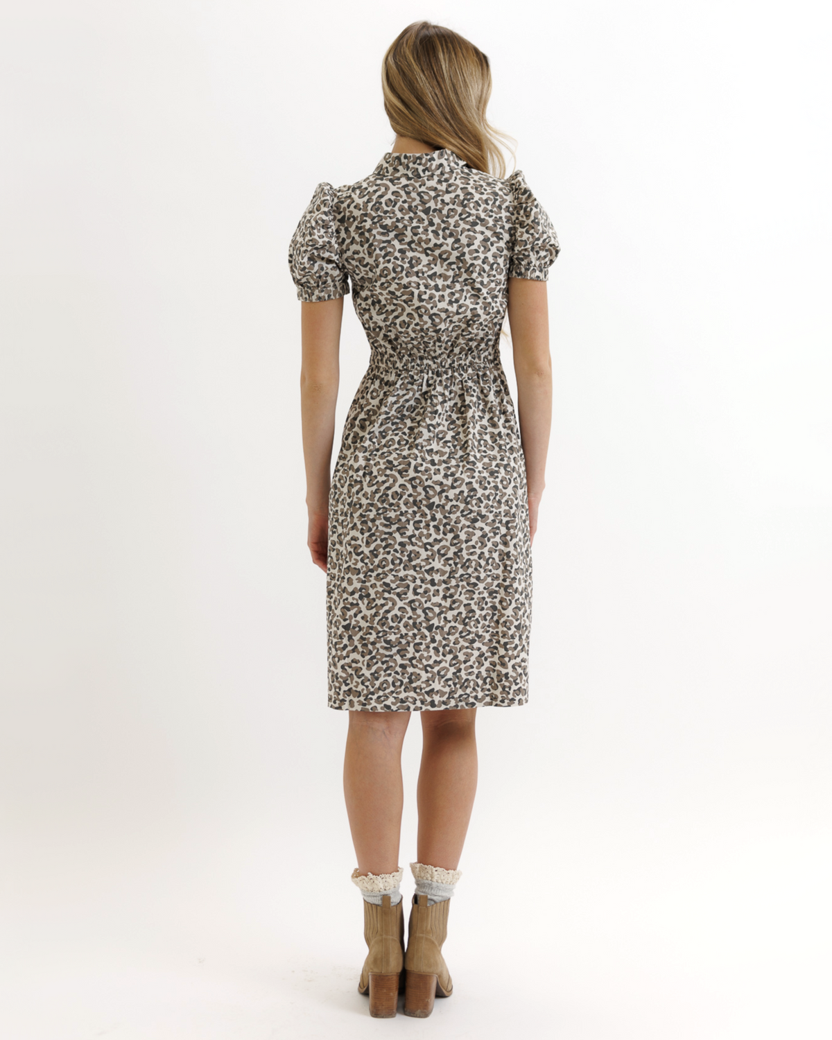 Downeast Brunch Date Dress in Moonbeam Animal print, casual dress with relaxed fit, perfect for daytime outings.