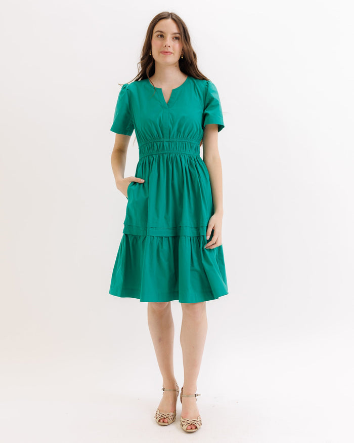 Downeast Icon Demi Dress in a stylish, flowy design with short sleeves and a flattering silhouette, perfect for casual or dressy occasions.