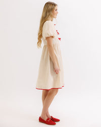 Downeast Bestie Dress in XS, soft tapioca color, casual summer dress with a relaxed fit and short sleeves.