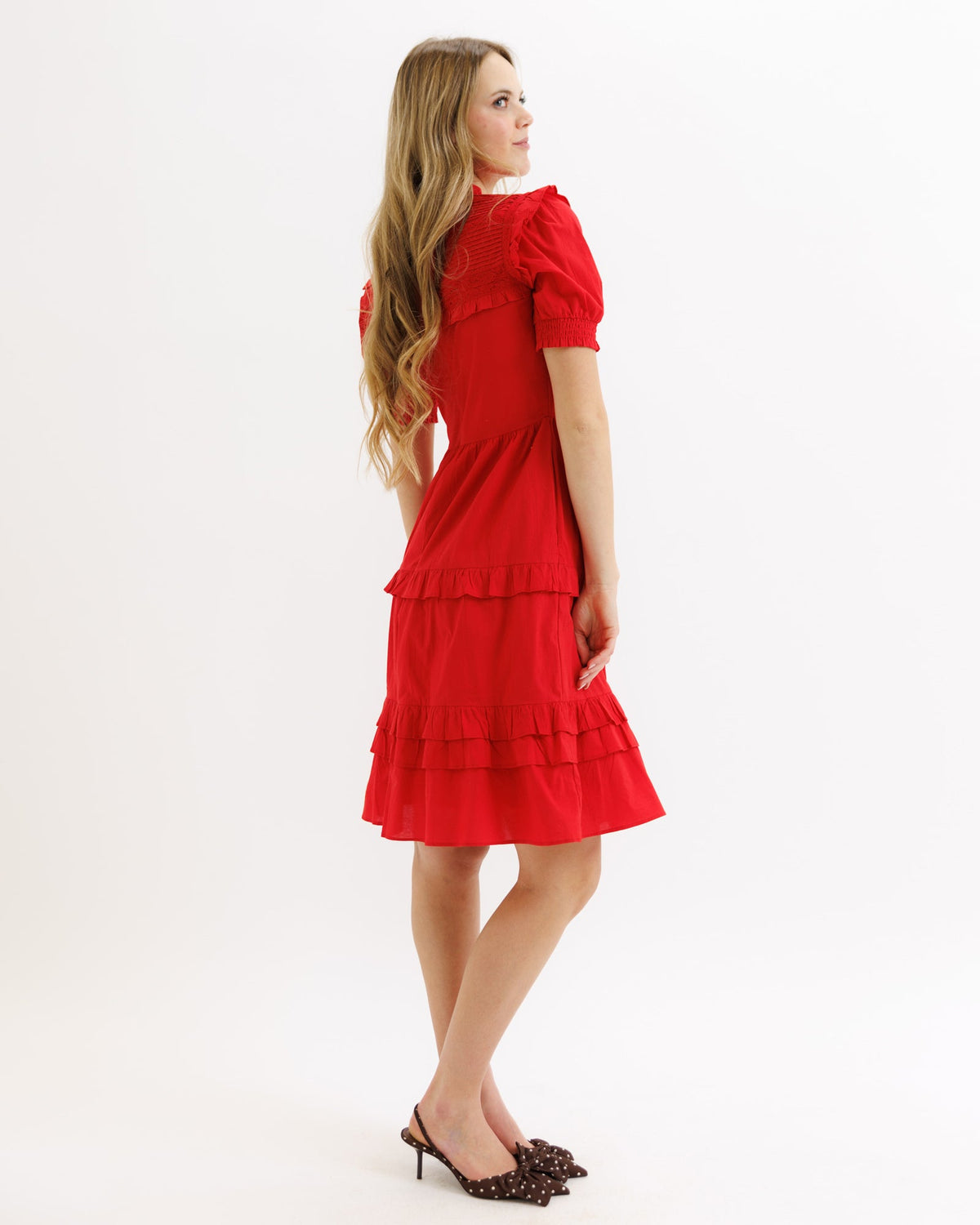 Downeast Be Mine Dress in true red, sleeveless style with a fitted bodice and flared skirt, perfect for casual or semi-formal occasions.