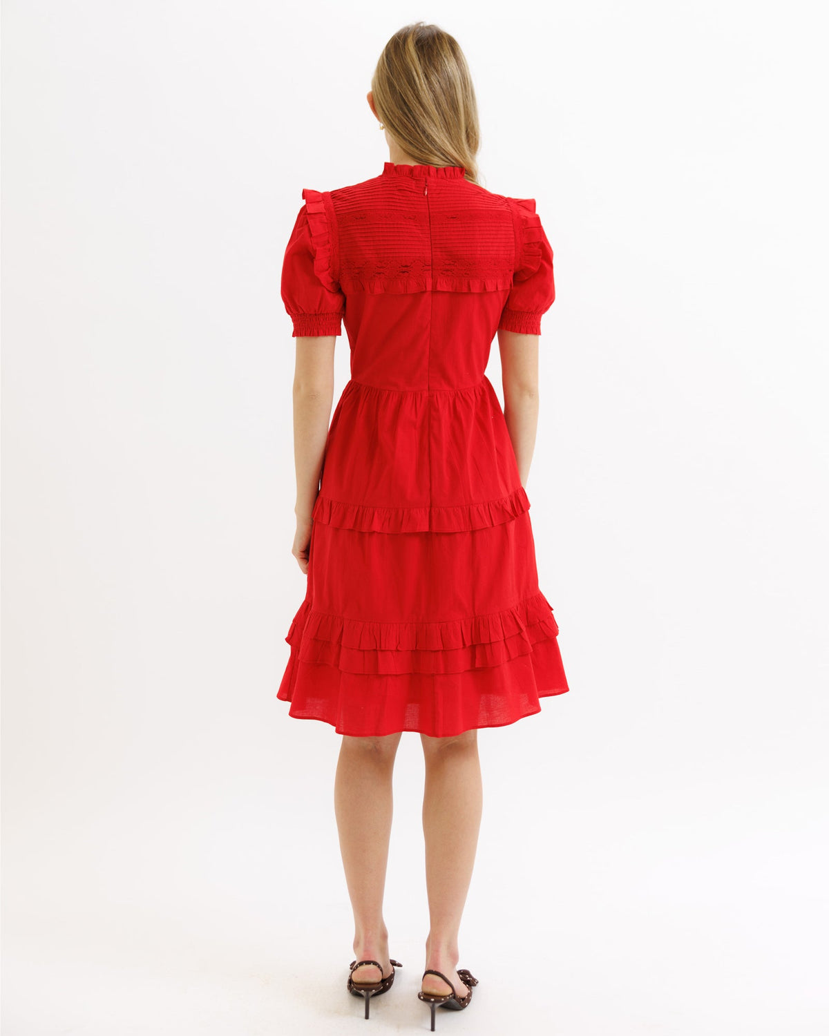Downeast Be Mine Dress in true red, sleeveless style, fitted waist, and knee-length, perfect for casual or semi-formal occasions.