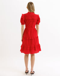 Downeast Be Mine Dress in true red, sleeveless style, fitted waist, and knee-length, perfect for casual or semi-formal occasions.