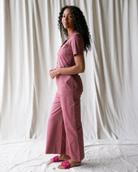 Downeast crushed berry utility jumpsuit for women, XS size, featuring a comfortable and stylish design.