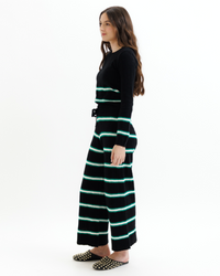 Black Round Trip Pant by Downeast featuring a relaxed fit with a subtle pop stripe pattern, casual and comfortable pants.