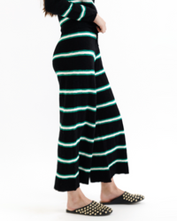 Downeast black Round Trip Pant in pop stripe fabric, casual pants with a relaxed fit and stylish design.