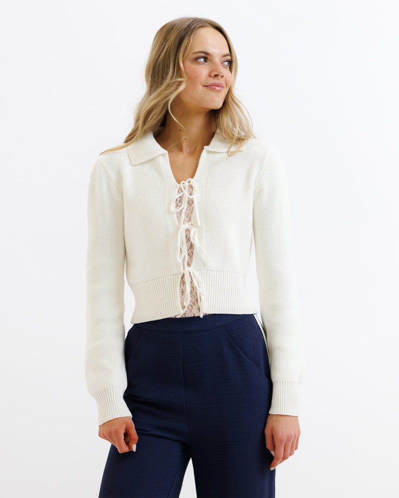 Ivory Downeast Cute Cardi sweater with a cozy, stylish design, featuring a soft knit texture and a relaxed fit.