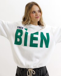 Bright white Downeast The Extra Crew sweater, lightweight and cozy, with a classic crewneck design.