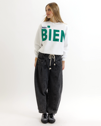 Bright white Downeast The Extra Crew sweater, cozy knit sweater for casual wear, displayed on a plain background.