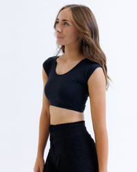 Black Downeast Contour Demi Tee displayed flat, showing its soft fabric and classic fit, perfect for casual wear.