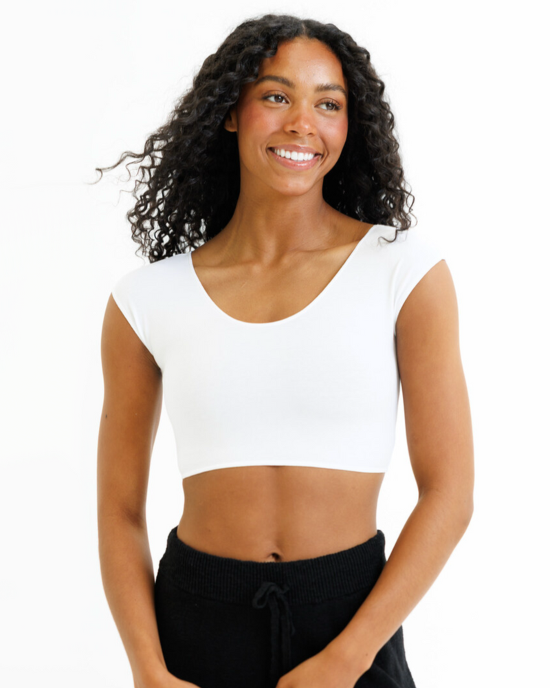 White Downeast Demi Tee, XS size, showing the relaxed fit and soft cotton fabric, casual style for everyday wear.