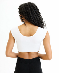 White Downeast Demi Tee displaying a classic short-sleeve crewneck design, made from soft fabric.