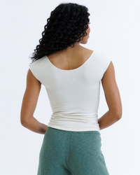 White Downeast Essential Tee in size XS, featuring a classic crew neck and soft cotton fabric.