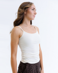 White Downeast Wonder Cami T-shirt, XS size, casual fit, soft fabric, displayed on a neutral background.
