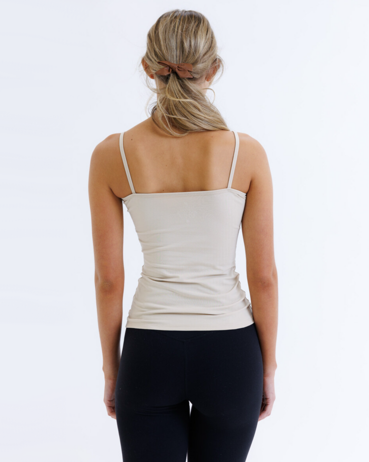 White Downeast Wonder Cami T-shirt, XS size, soft fabric, close-up of the fitted casual tee for women.